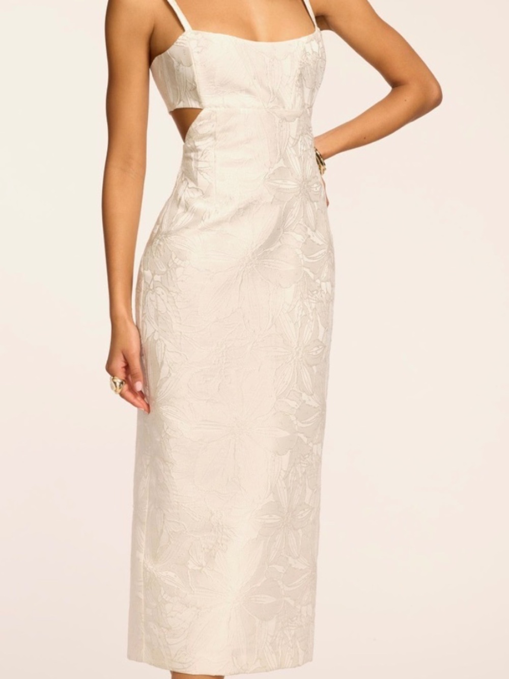 NWT Ramy Brook Eira Ivory Jacquard Cutout Midi Dress